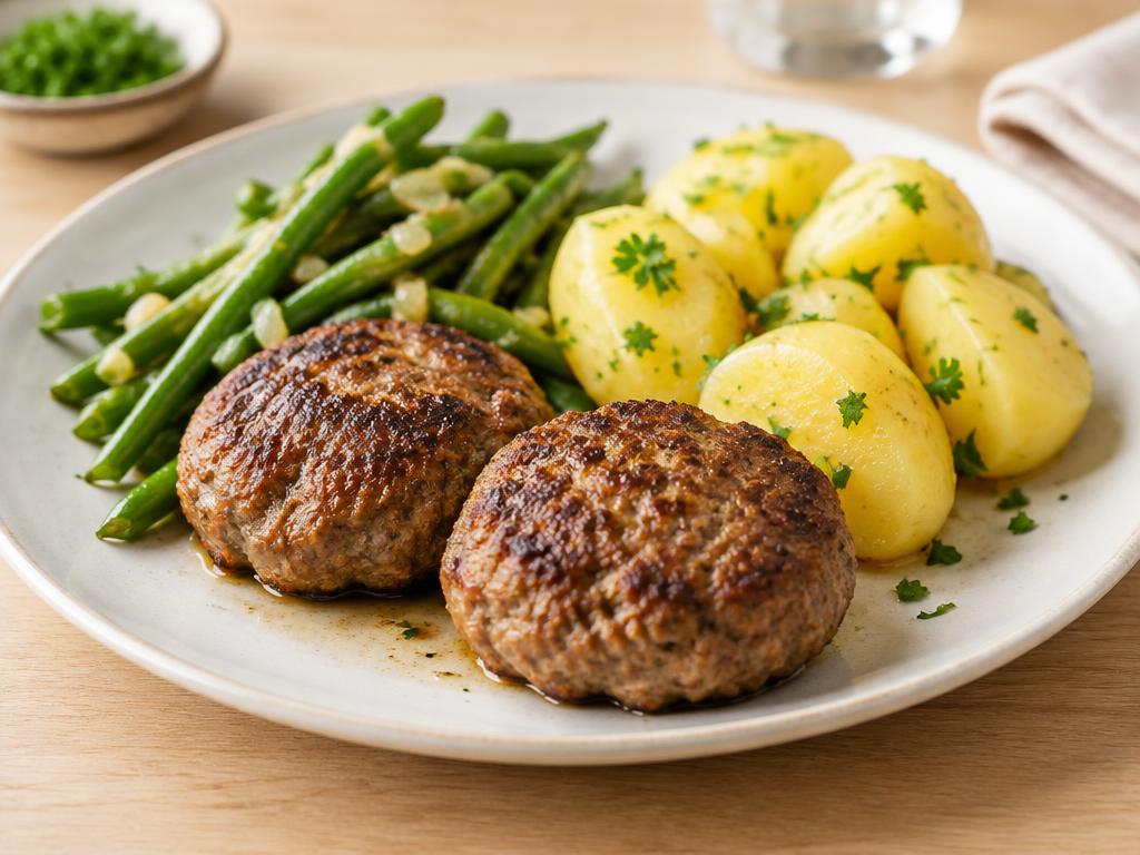 Frikadellen mit Bohnen und Kartoffeln