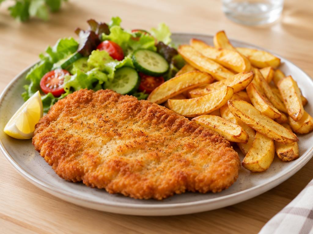 Hähnchenschnitzel mit Pommes