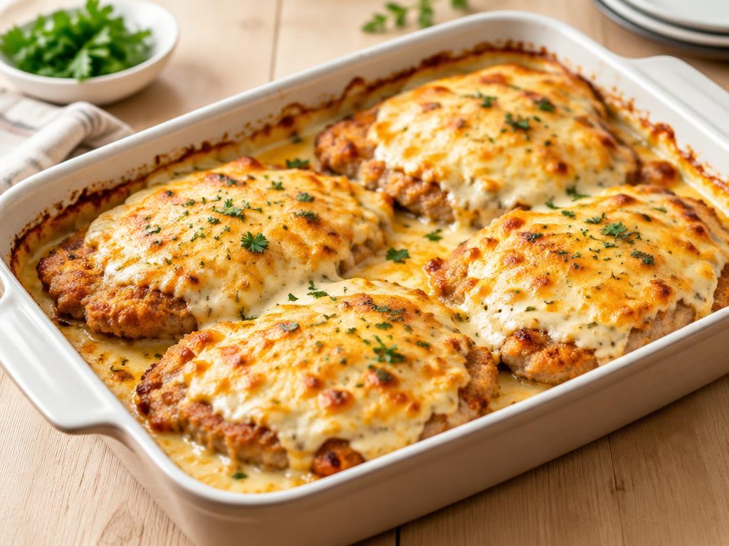 Lummerschnitzel, mit Schmand überbacken