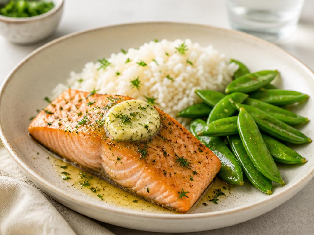 Ofenlachs mit Kräuterbutter und Reis