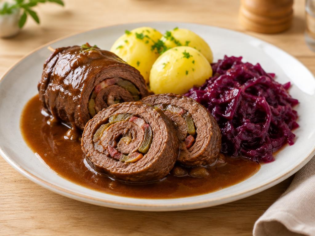 Rouladen mit Rotkohl und Kartoffeln