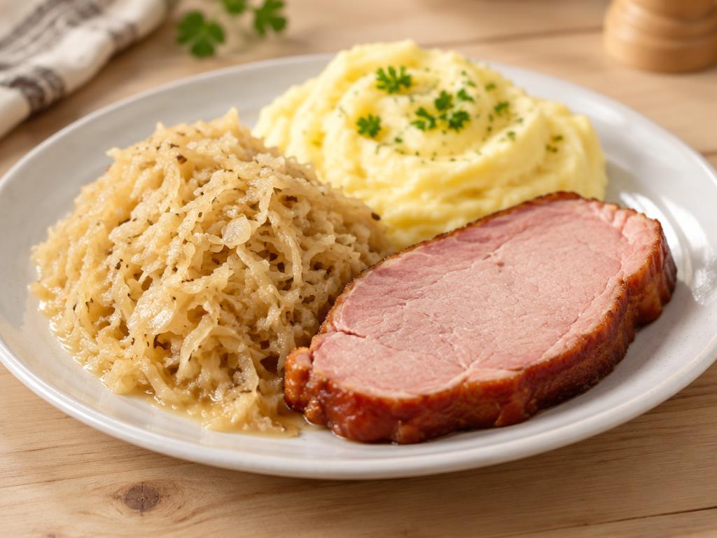 Sauerkraut mit Kartoffelpüree und Kassler