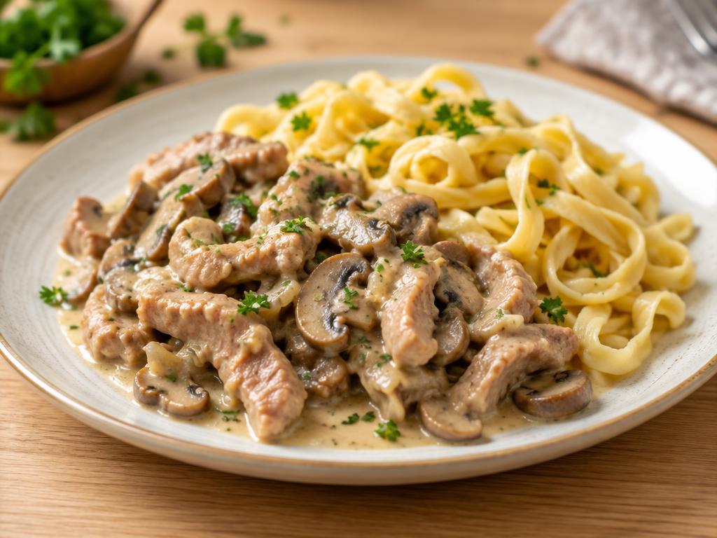 Schweinegeschnetzeltes mit Nudeln